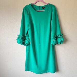 Maree Pour Toi Green Ruffled Sleeve Sheath Dress Womens 16 Preppy 3/4 Sleeve